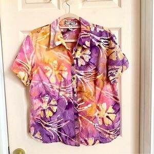 Bright tie dye Caribbean Joe Hawaiian button up
